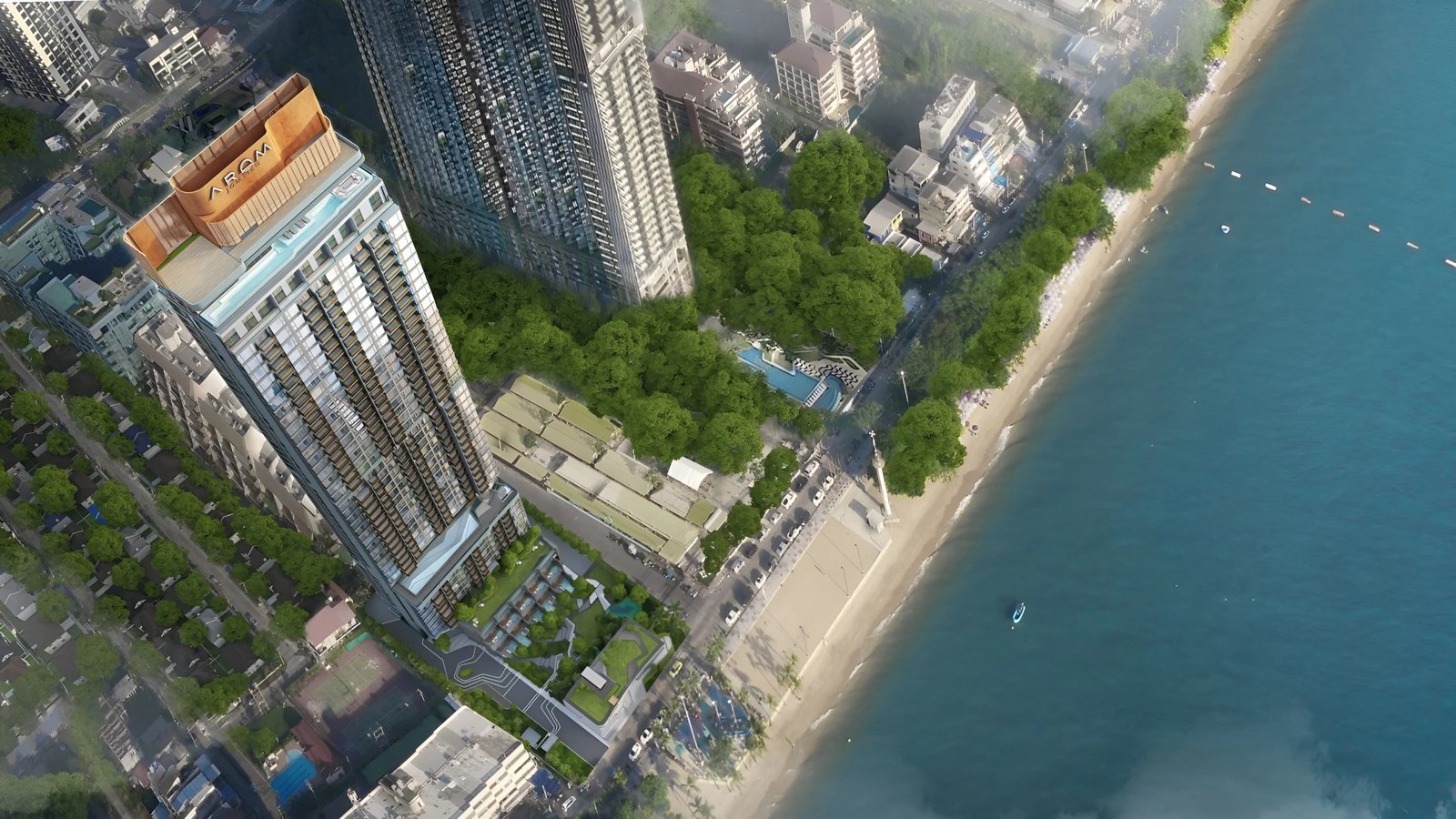 Arom Jomtien — вид с высоты на башню у пляжа Джомтьен